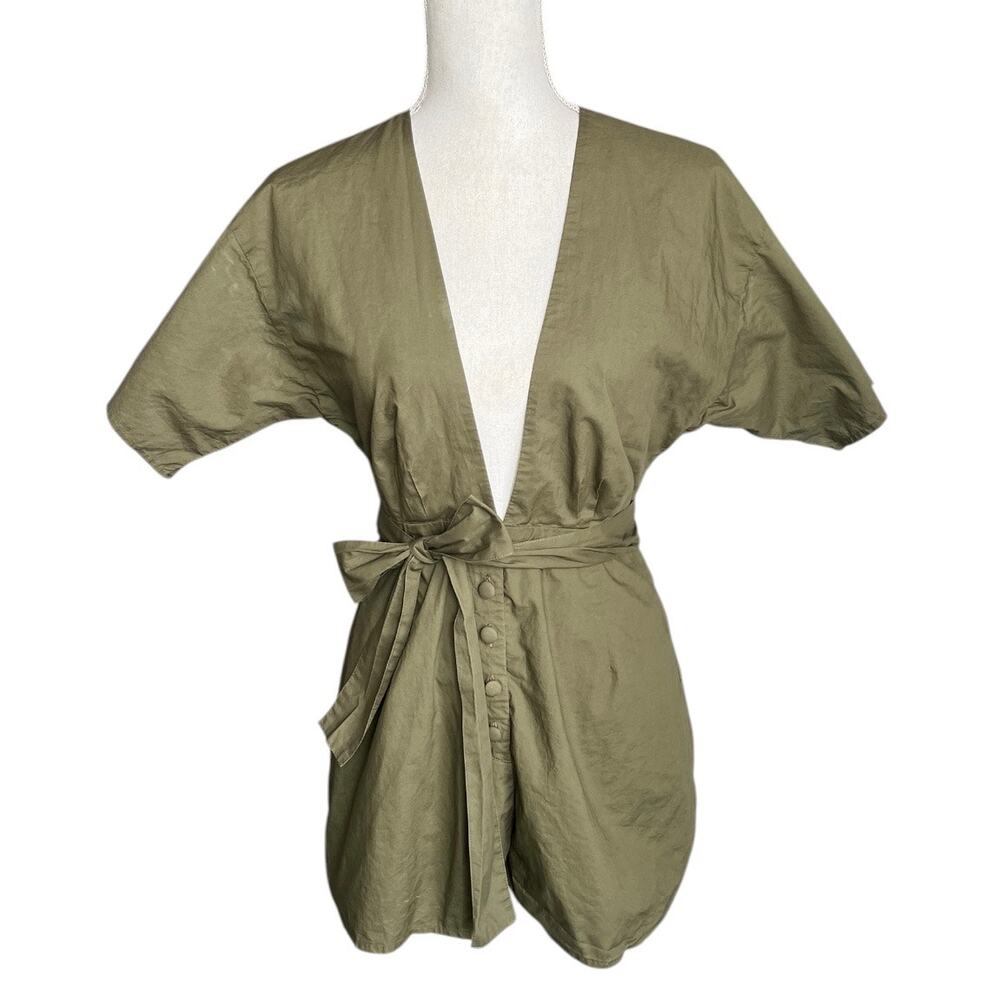 Lovers + friends green romper plunging neckline cotton size small feminine - Picture 2 of 10